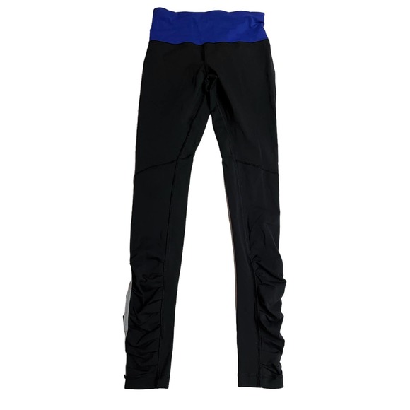 Lululemon Pants - Lululemon Leggings 6 Mid Rise Full Length Black Blue Ruched Womens
